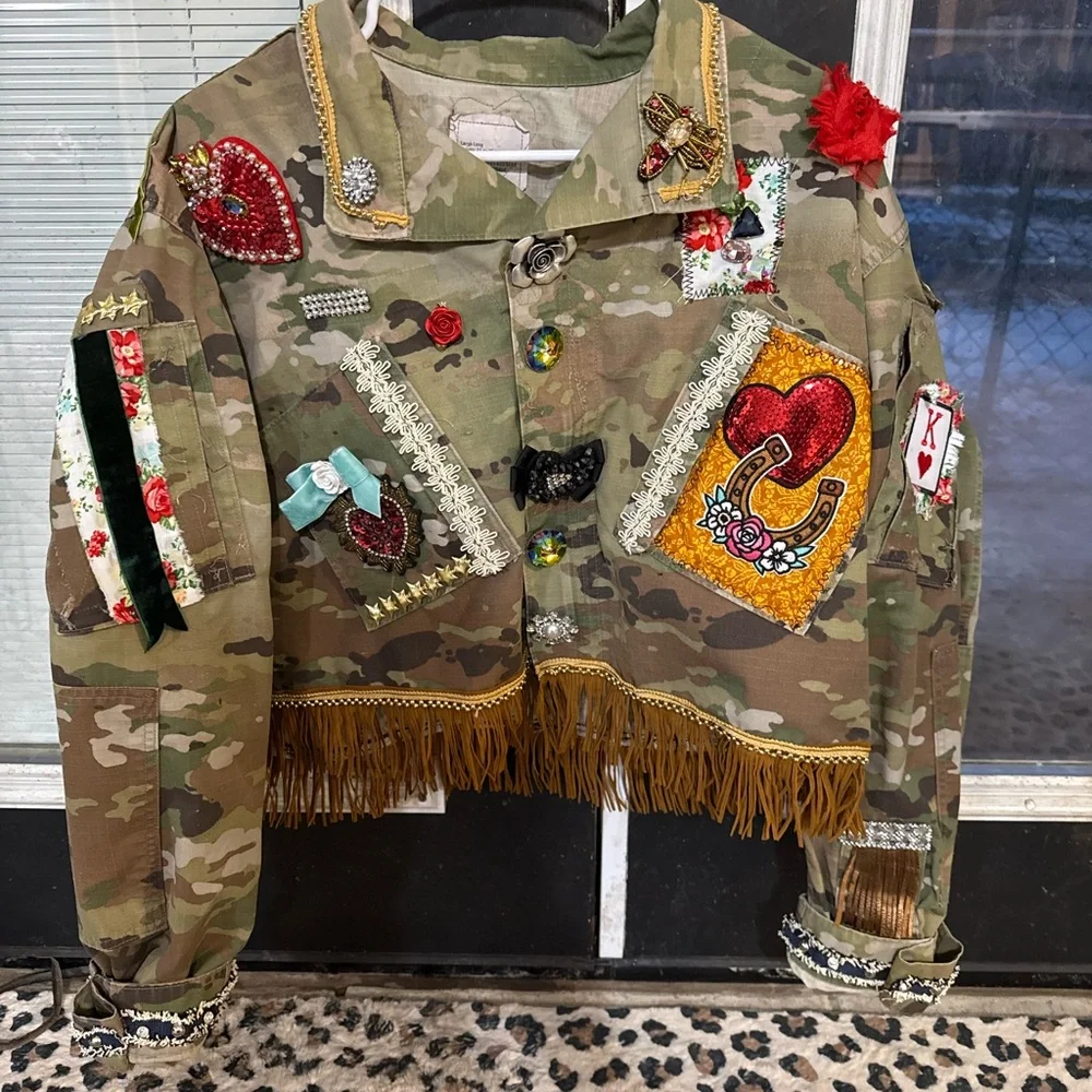 Embroidered Tiger Patch Utility Jacket - Pink & Green - Picture 2 of 2
